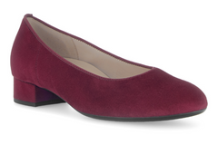 Gabor 71.421.15 - Burgundy slip-on shoe with a low block heel on a white background upper view