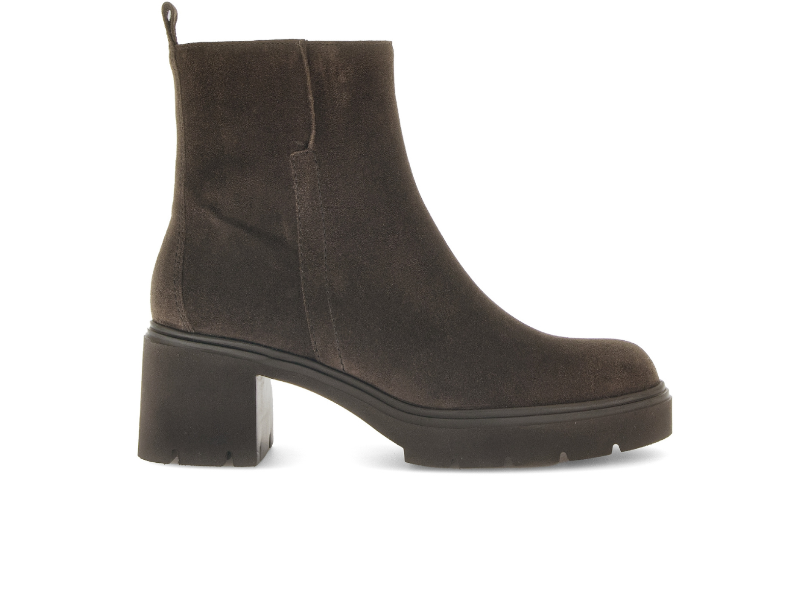 Gabor 71.874.18 - Brown suede boot with a  medium block heel on a white background