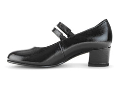 Gabor 72.212.97 - Black patent shoe with double straps and buckles, low block heel on a white background inner view