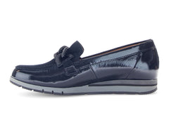 Gabor 72.415.96 Bea - Navy patent loafer with decorate detail and subtle wedge heel on white background, inner view