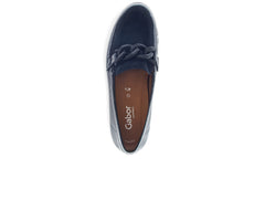 Gabor 72.415.96 Bea - Navy patent loafer with decorate detail top view on white background.