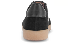 Gabor 73.300.17 West - Black retro laced suede sneaker with white stripes on a rubber sole against a white background back view