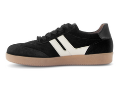 Gabor 73.300.17 West - Black retro laced suede sneaker with white stripes on a rubber sole against a white background inner view