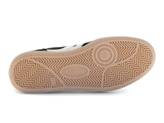 Gabor 73.300.17 West - Black retro laced suede sneaker with white stripes on a rubber sole against a white background sole view