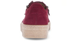 Gabor 73.334.35 Wisdom - suede burgundy laced fashion sneaker with double zips, a beige sole, on a white background back view