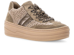 Gabor 73.350.14 - laced Brown sneaker with shearing trim and leopard print details, platform sole on white background