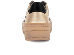 Gabor 73.350.62 in Champagne laced sneaker with black accents, platform gum sole back view on white background. 