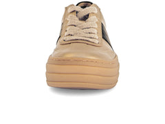 Gabor 73.350.62 in Champagne laced sneaker with black accents, platform gum sole, front view on white background. 
