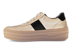 Gabor 73.350.62 in Champagne laced sneaker with black accents, platform gum sole, inner view on white background. 