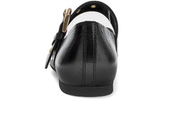 Gabor 74.144.20, flat Black shoe with gold accents on white background. 