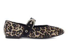 Gabor 74.144.32 - Leopard Print flat with black strap on white background.