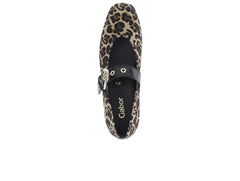 Gabor 74.144.32 - Leopard Print flat with black strap on white background.