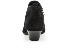 Gabor 75.633.17 - Black suede ankle boot with medium stacked heel against a white background back view