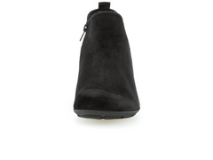 Gabor 75.633.17 - Black suede ankle boot with medium stacked heel against a white background front view
