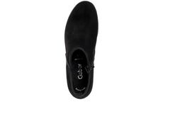 Gabor 75.633.17 - Black suede ankle boot with medium stacked heel against a white background top view