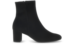 Gabor 75.701.17 - Black suede ankle boot with medium block heel on white background. 