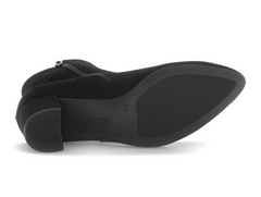 Gabor 75.701.17 - Black suede ankle boot sole view on white background. 