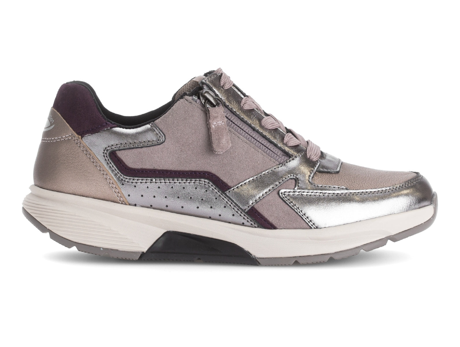 Gabor 76.878.15 Adora - Silver Rose laced sneaker with side zip on a white background.