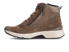 Gabor Rolling Soft 76.888.31 - Rust boot with leopard print trim on a white background