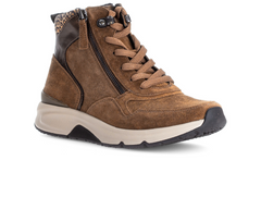 Gabor Rolling Soft 76.888.31 - laced rust boot with zips, leopard print accents on a white background 