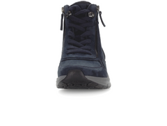 Gabor Rolling Soft 76.888.46 - Dark Navy laced ankle boot with double zips on white background